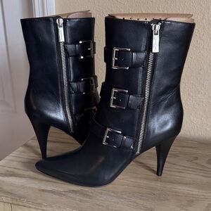 MICHAEL Michael Kors Black Leather Buckle Lori Bootie